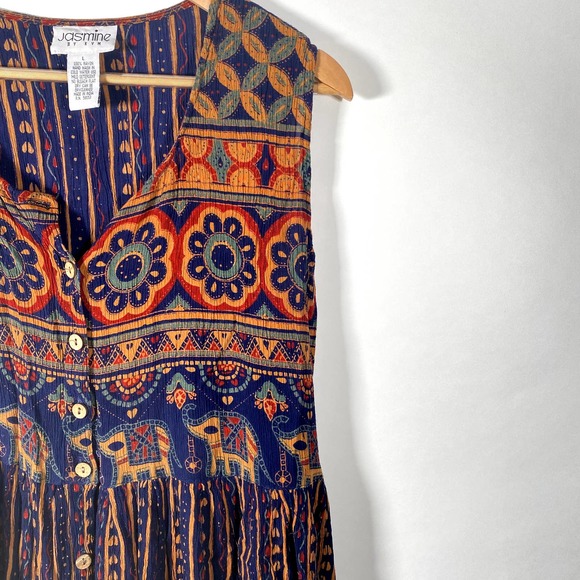 Vintage Jasmine KVM Women's Full Button Up Maxi Dress Sz Large Hippie Boho Flowy - Picture 4 of 7